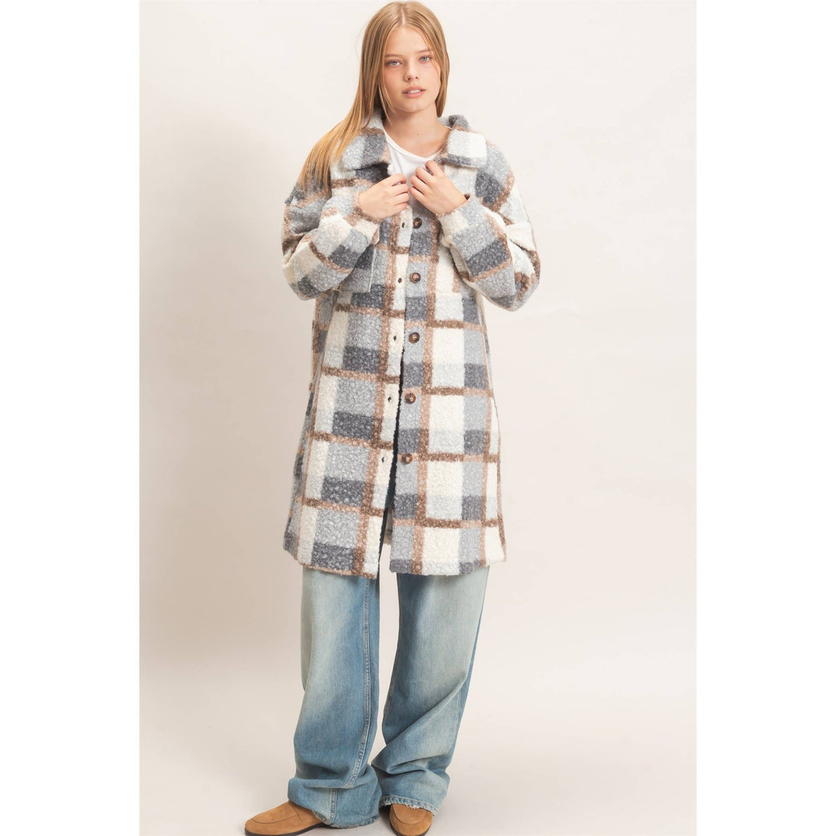 Plaid Teddy Longline Shacket