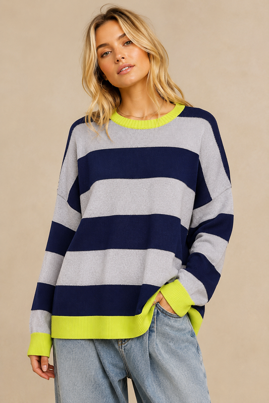 Striped Soft Knit Long Sleeve Sweater Top
