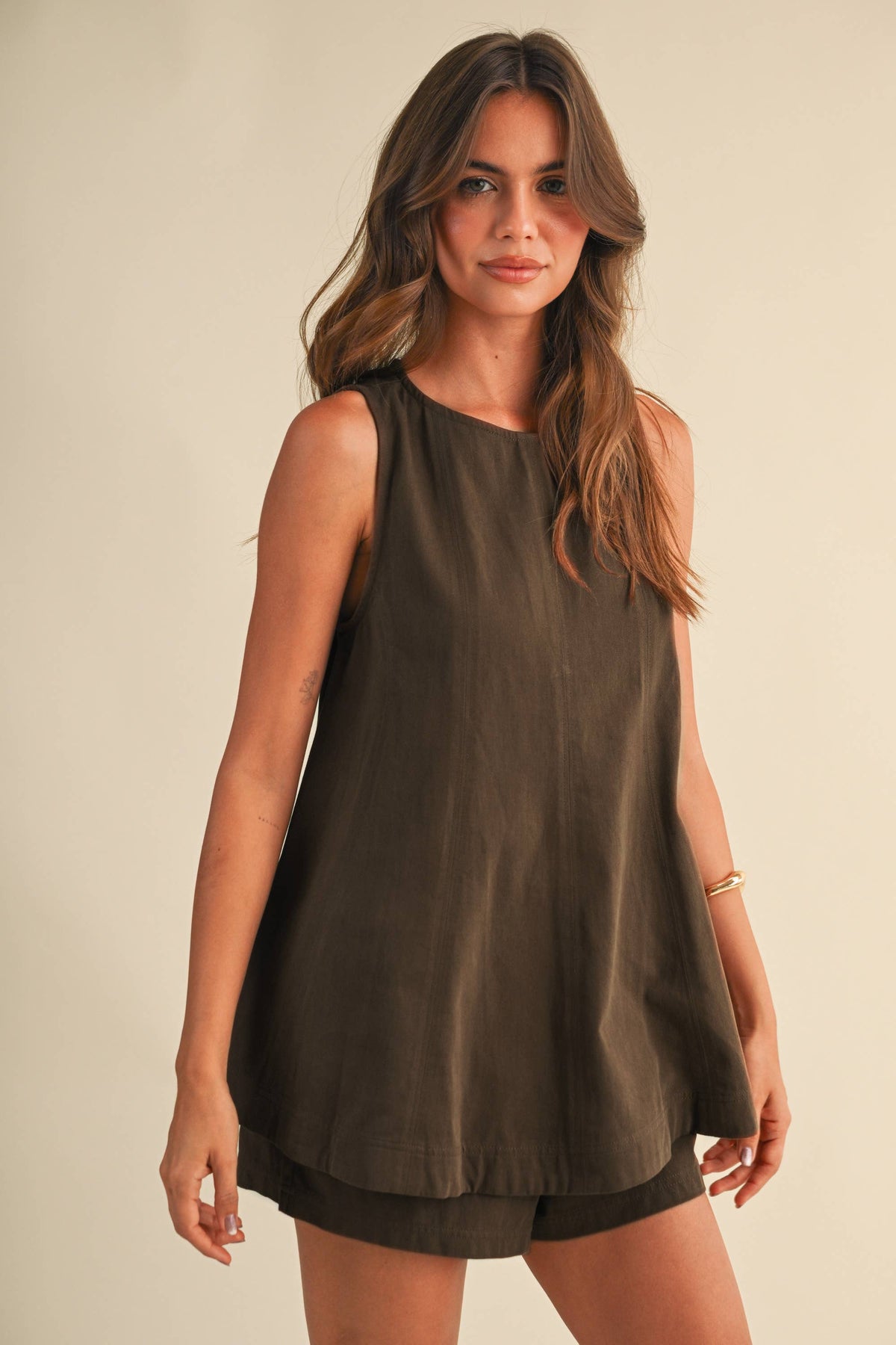 Twill Sleeveless Top and Shorts Set