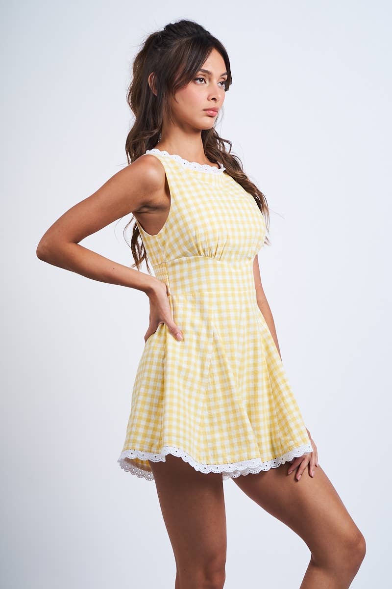 Yellow Checker Print Romper