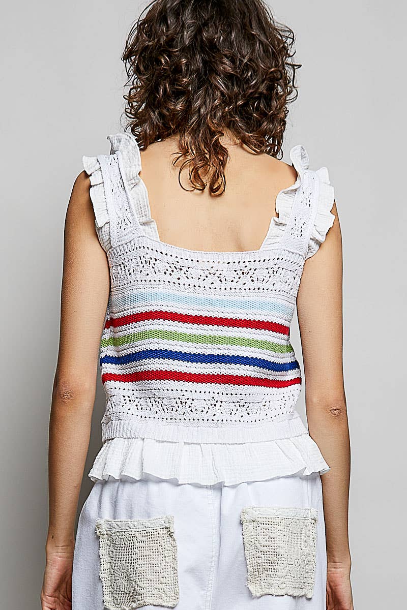 Sleeveless Striped Ruffle Sweater Top