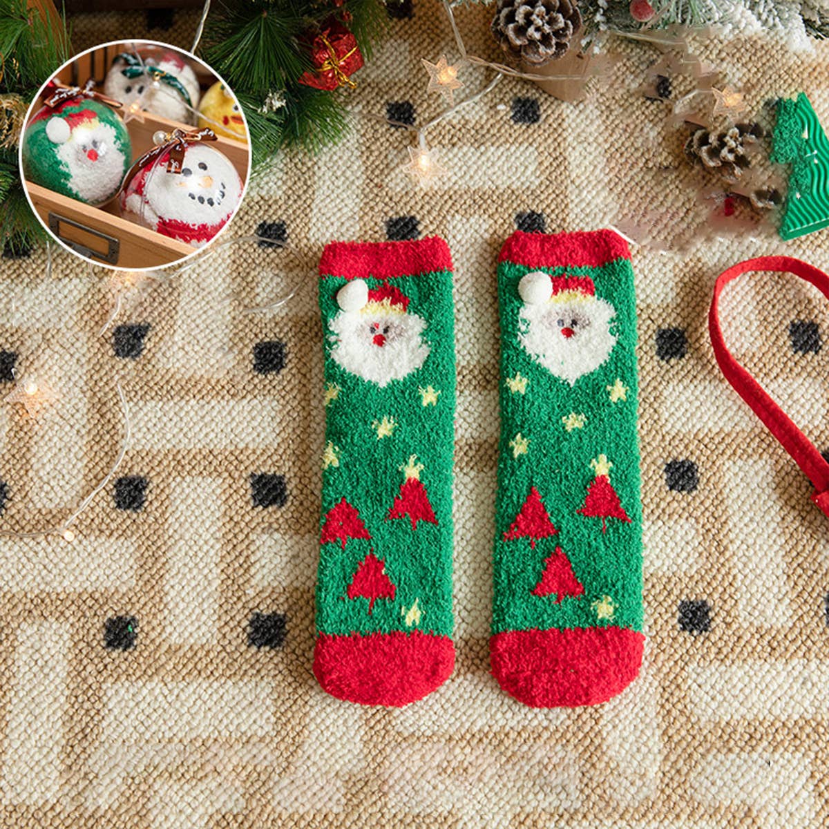 Fuzzy Christmas Socks in an Ornament
