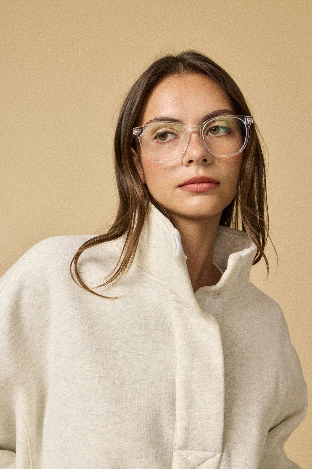 High Collar Half Button-Up Relaxed Fit Pullover
