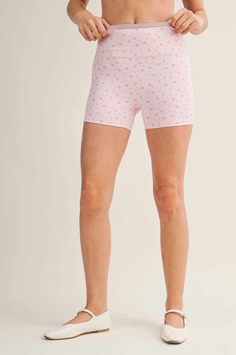 Ditsy Print Contrast Binding Biker Shorts