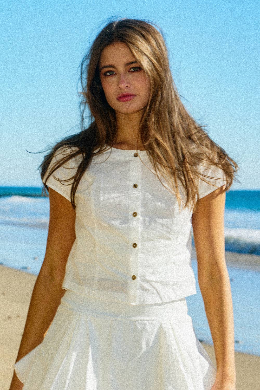 Short Sleeve Cotton Button Top & Mini Skirt Set