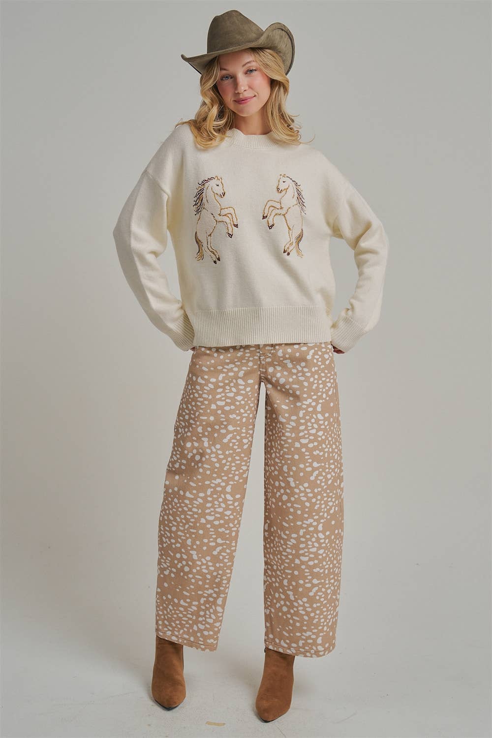 Deer Print Barrel Jeans