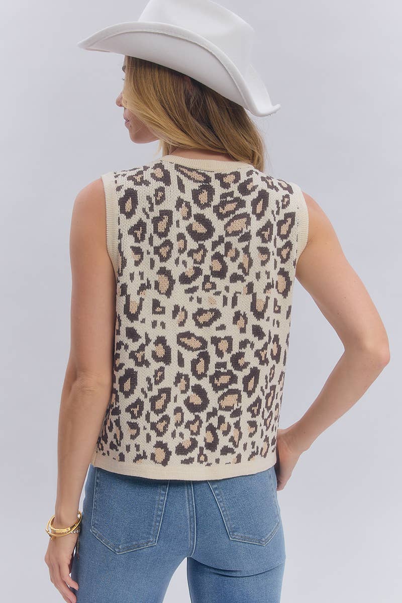 Leopard Sleeveless Sweater Top