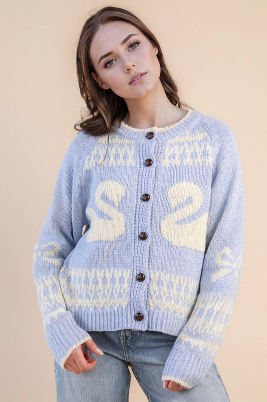 Oversized Swan Casual Knit Sweater Cardigan