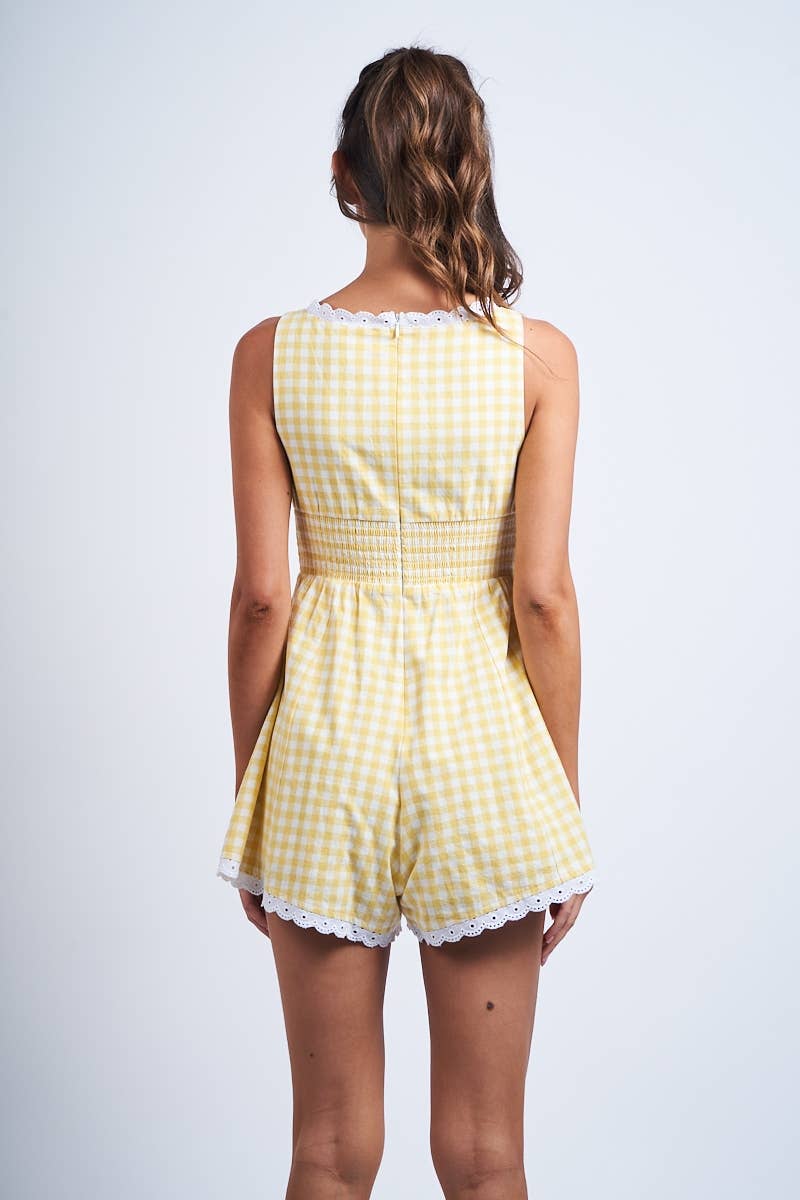 Yellow Checker Print Romper