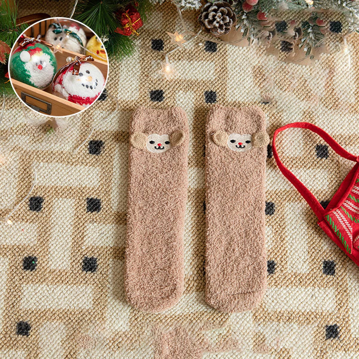 Fuzzy Christmas Socks in an Ornament