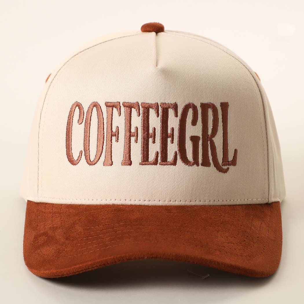 COFFEE GRL Embroidered Two-Tone Suede Brim Trucker Hat
