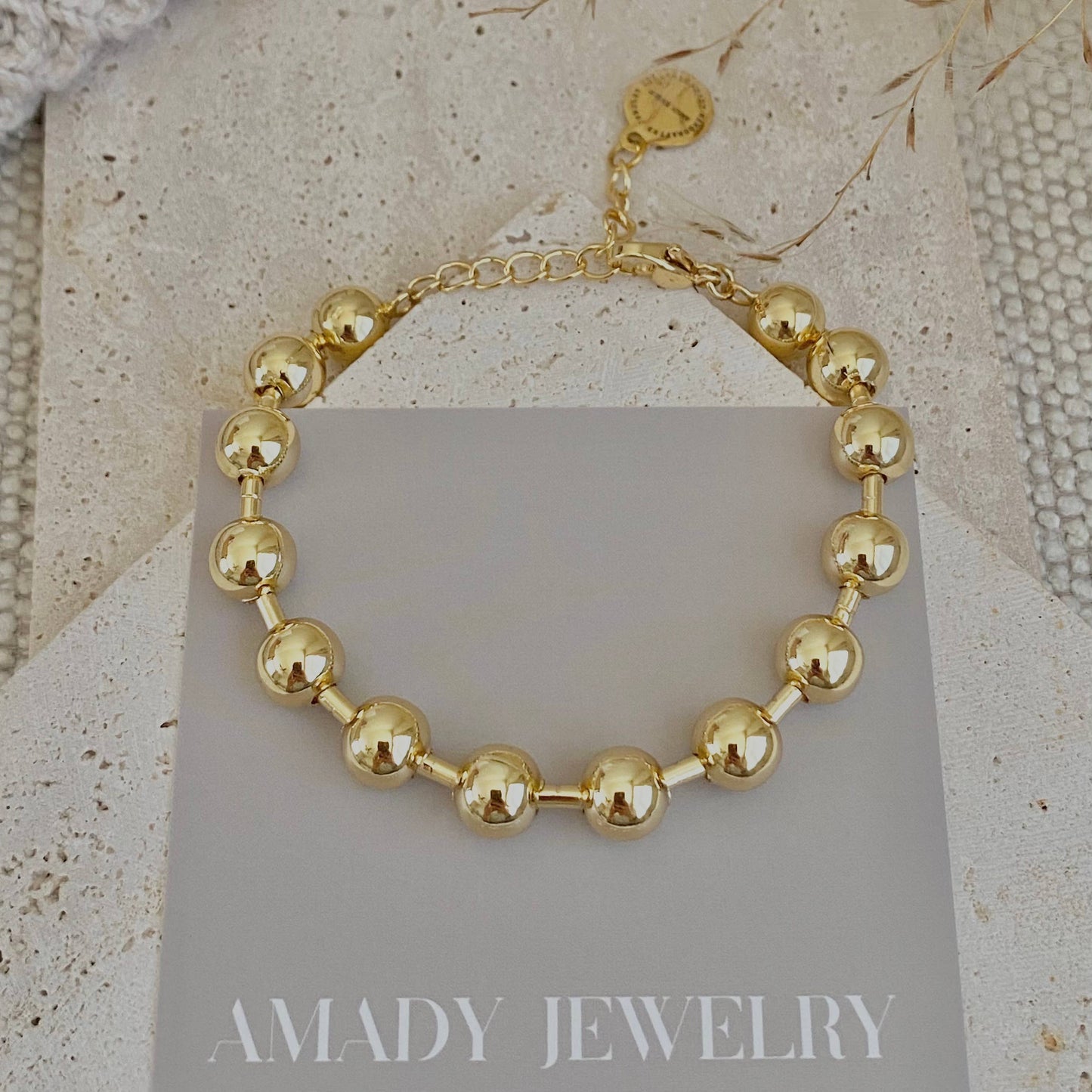 Military Satellite Chain Beaded Bracelet 18k Gold Plated