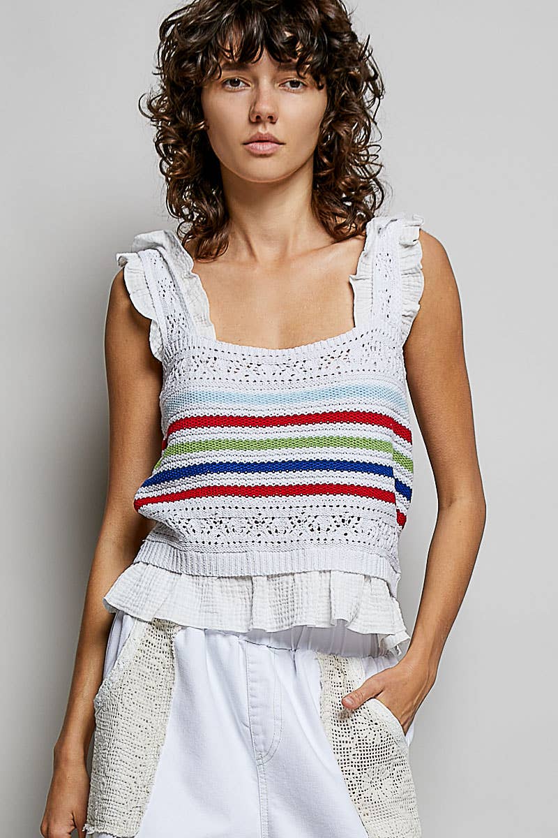 Sleeveless Striped Ruffle Sweater Top