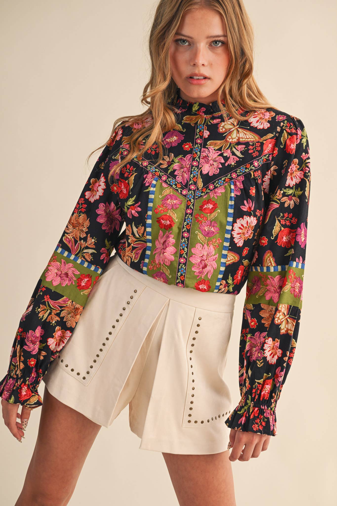 Floral Border Print Top