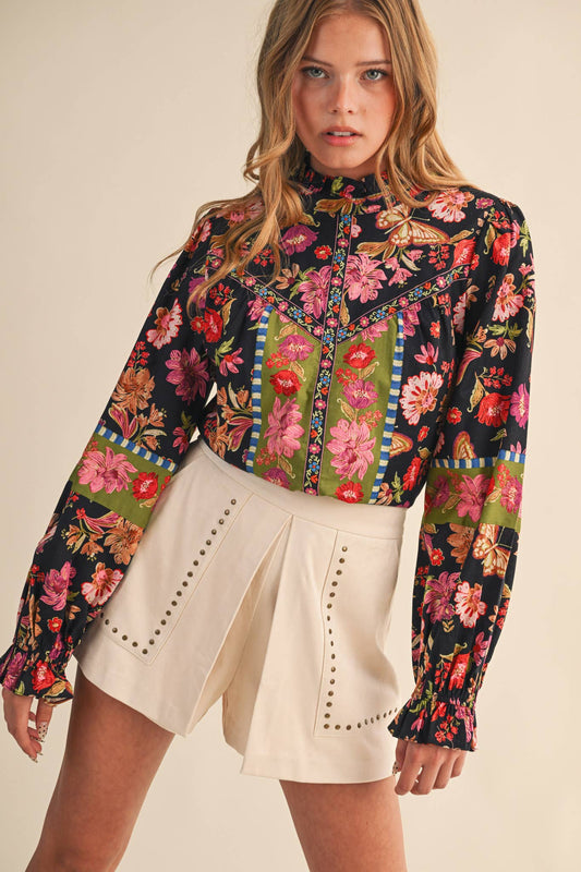 Floral Border Print Top