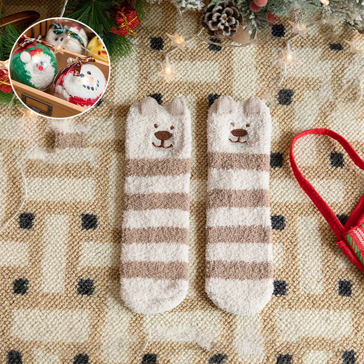 Fuzzy Christmas Socks in an Ornament
