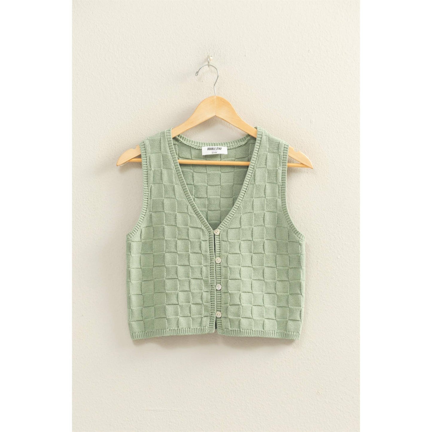 Basket Weave V-Neck Sleeveless Vest: SAGE GREEN