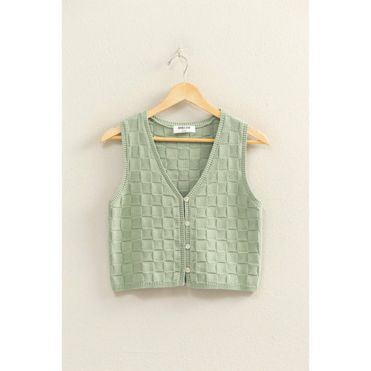 Basket Weave V-Neck Sleeveless Vest: SAGE GREEN