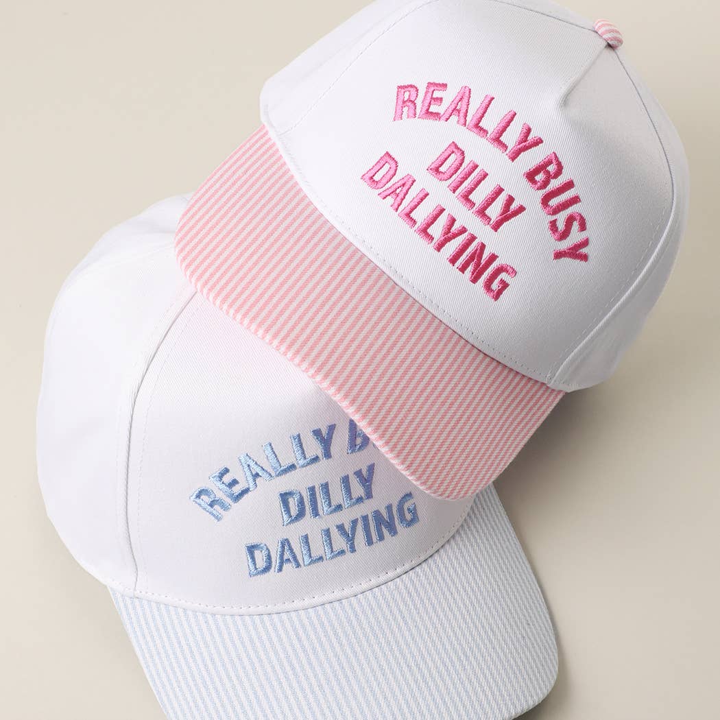 REALLY BUSY DAILLY DALLYING Embroidered Seersucker Brim Hat