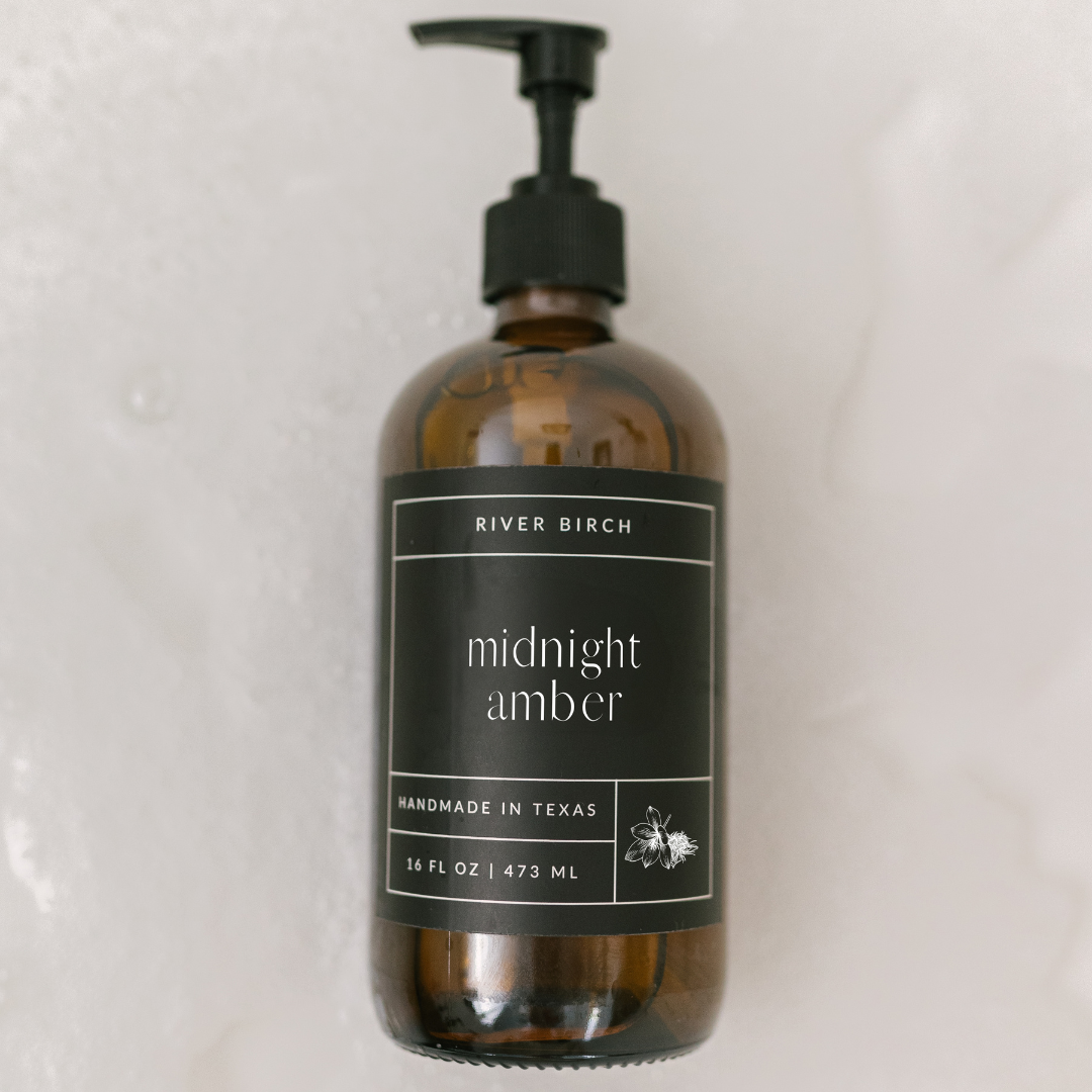 Midnight Amber- 16oz Amber Glass Soap-Handmade-Hand Wash