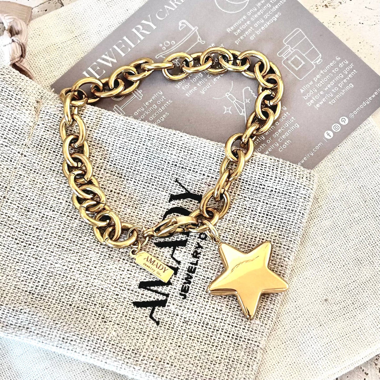 18k Gold Plated Star Pendant Bracelet – Adjustable Chain