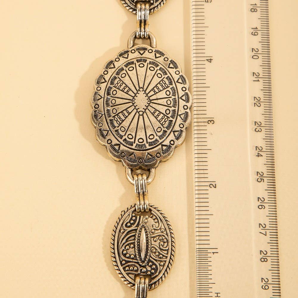 Ornate Oval Western Concho Disc Chain Belt