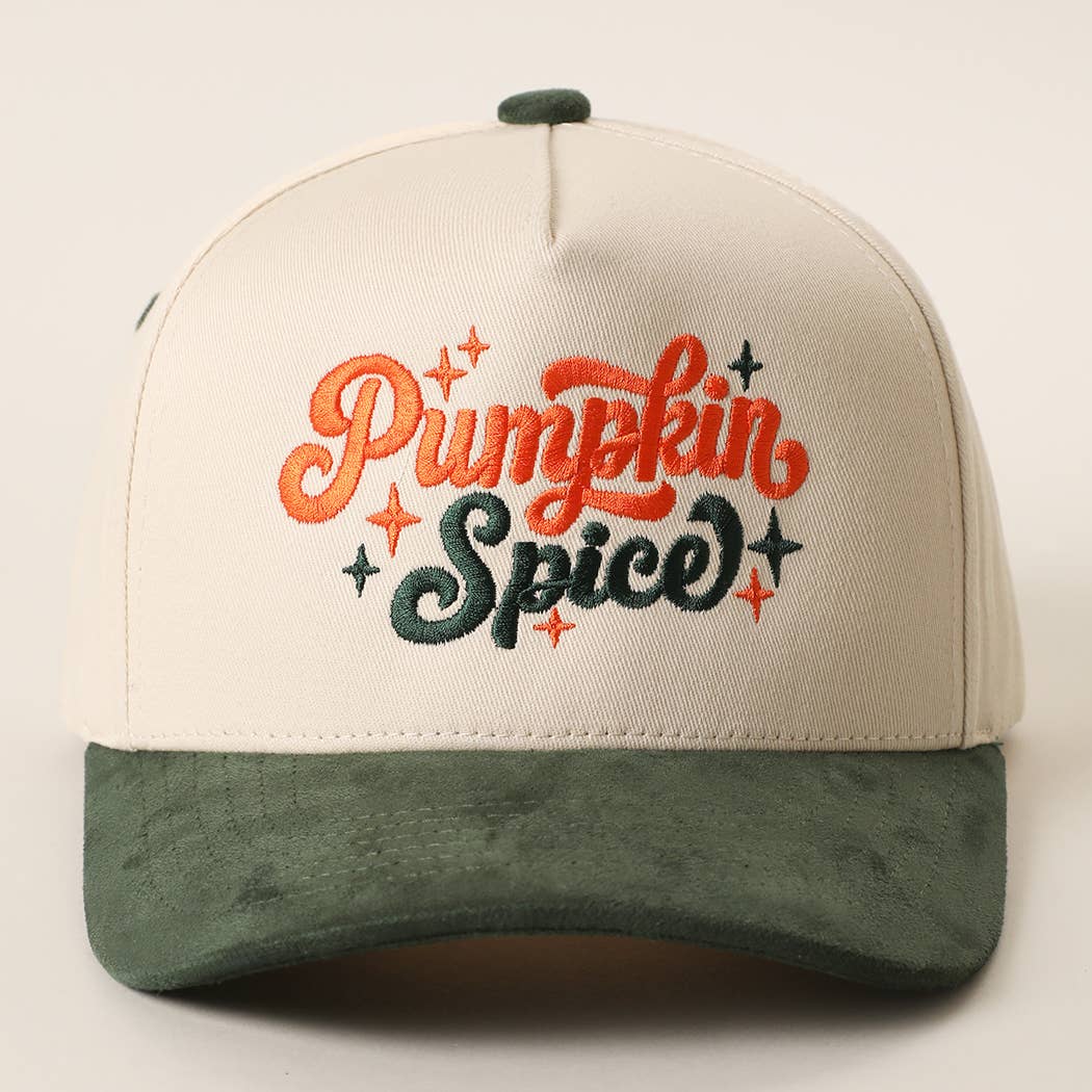 Pumpkin Spice Embroidered Two-Tone Suede Brim Trucker Hat