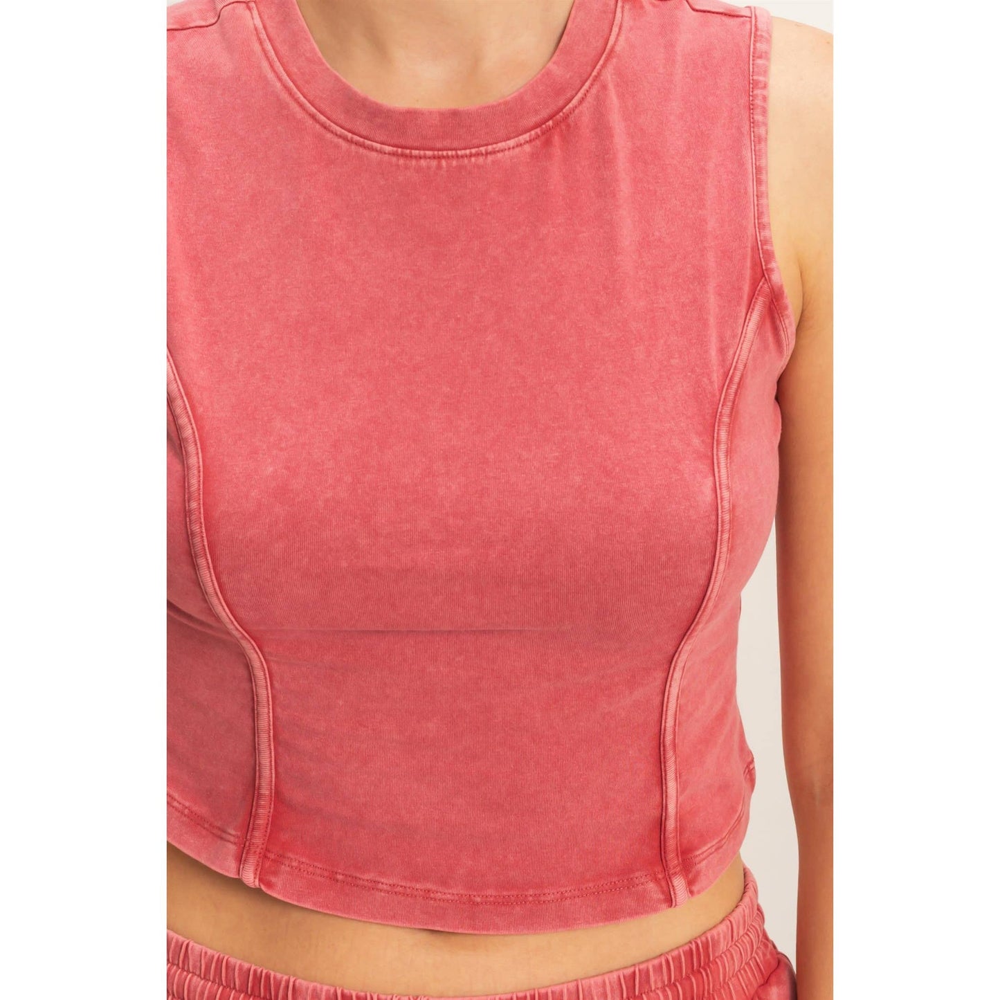 Mineral Washed Sleeveless Top & Wide Leg Pants Set: