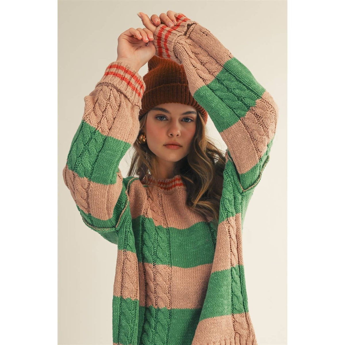 Striped Twisted Ribbed Soft Sweater