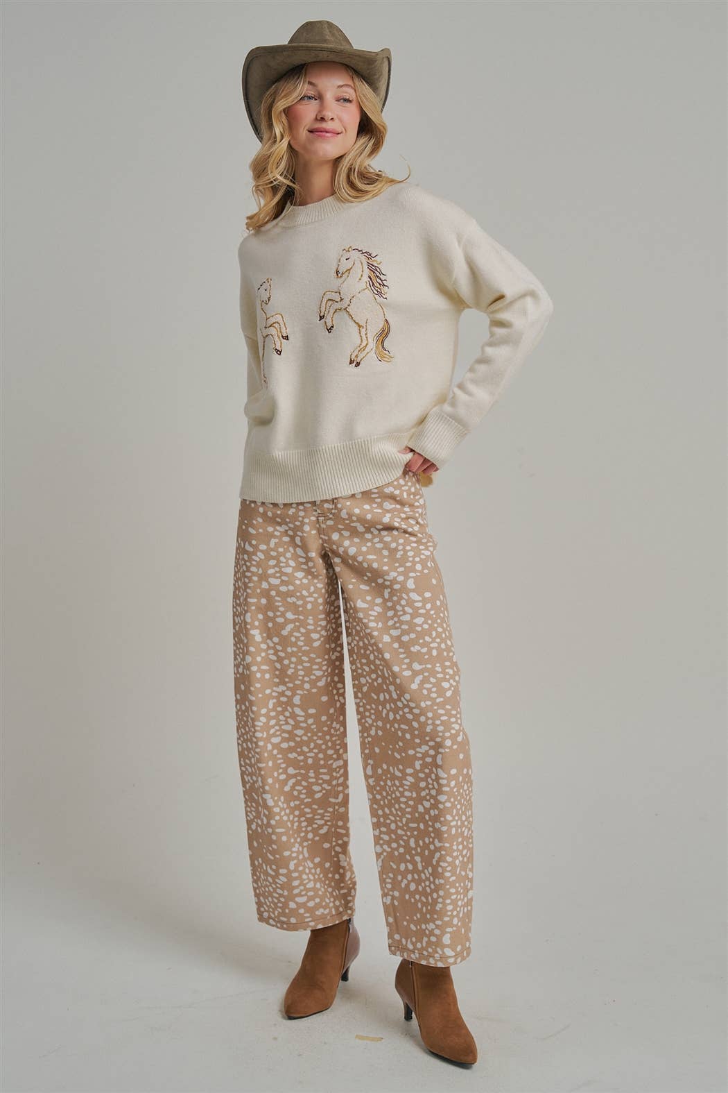 Deer Print Barrel Jeans