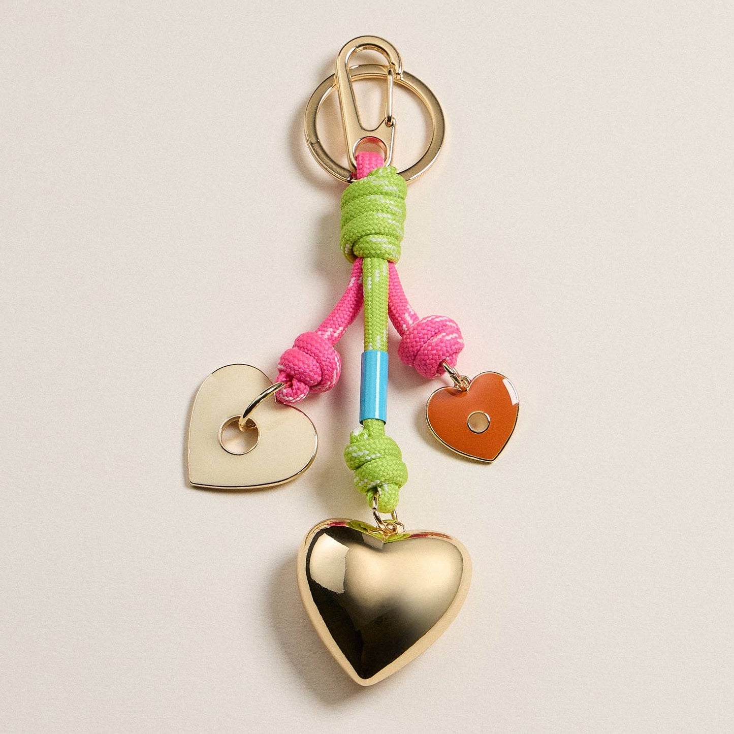 Neon Rope Keychain | Gold-Trimmed Enamel Heart Charm
