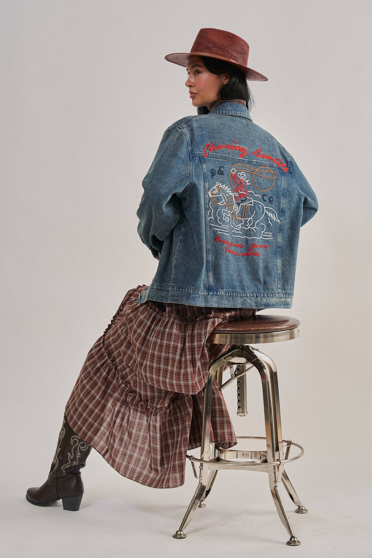 Embroidered Western Cowgirl Denim Trucker Jacket