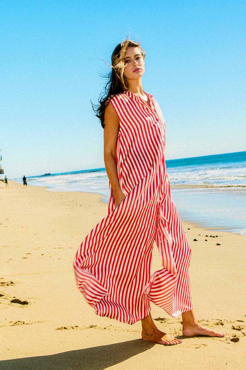 Wide Leg Stripe Satin Jumpsuit