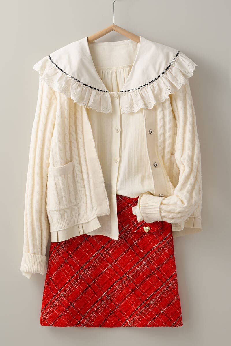 Tweed Plaid with Gold Heart Pocket Mini Skirt