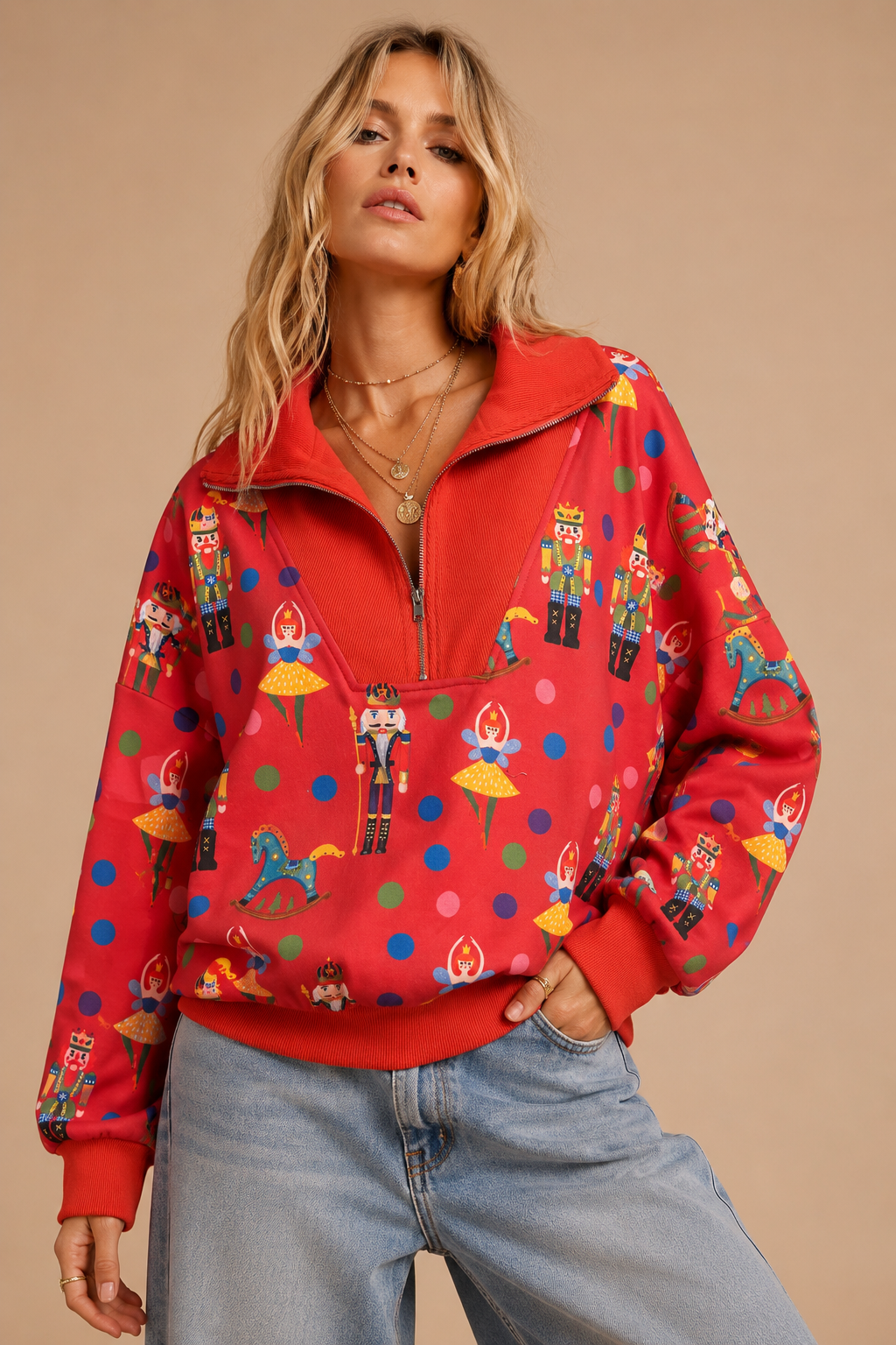 Nutcracker Print Quarter-Zip Sweatshirt
