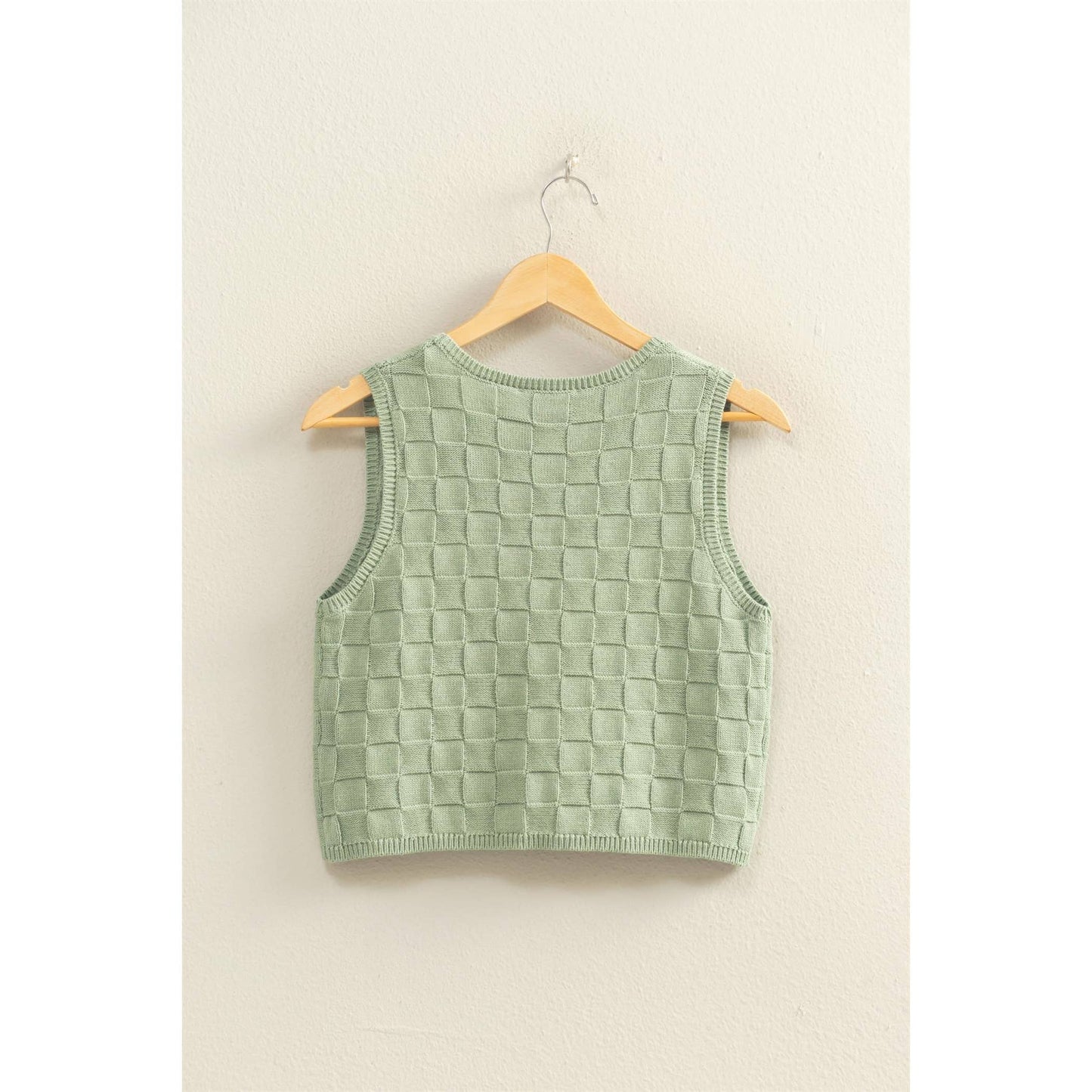 Basket Weave V-Neck Sleeveless Vest: SAGE GREEN