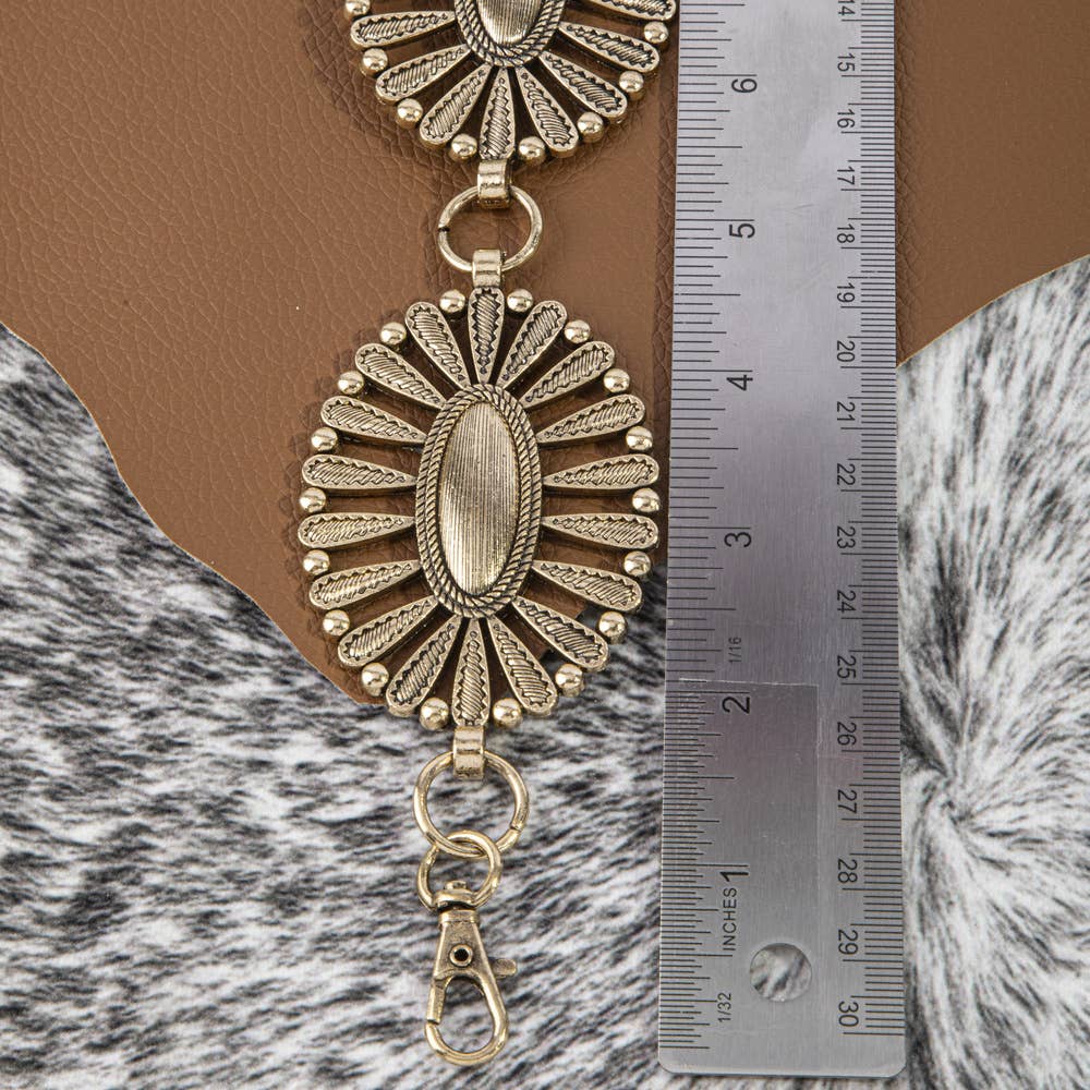Crystal Studded Openwork Oval Concho Chain Belt