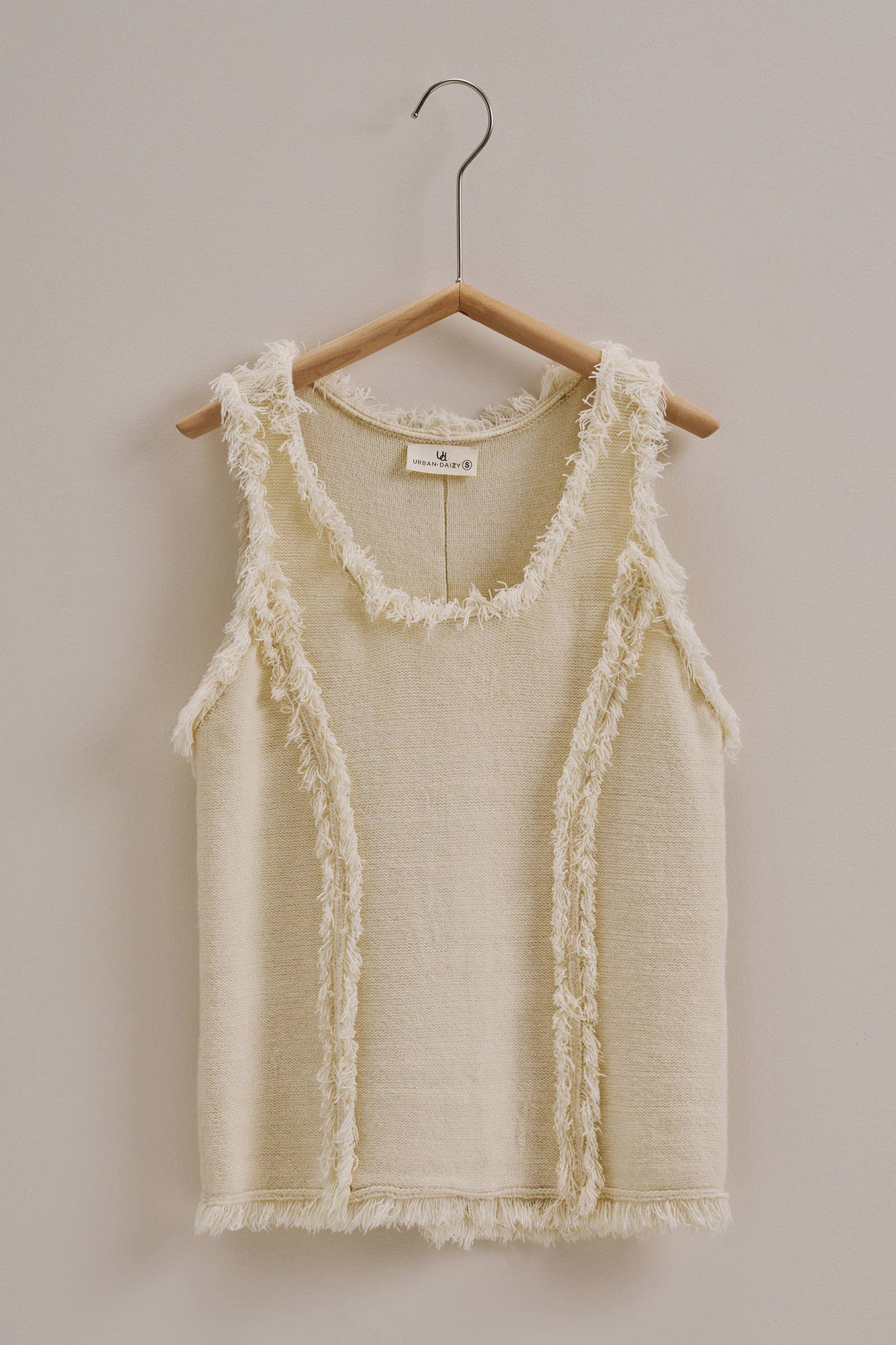 Frayed Trim Knit Sleeveless Top