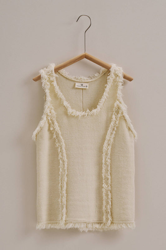 Frayed Trim Knit Sleeveless Top