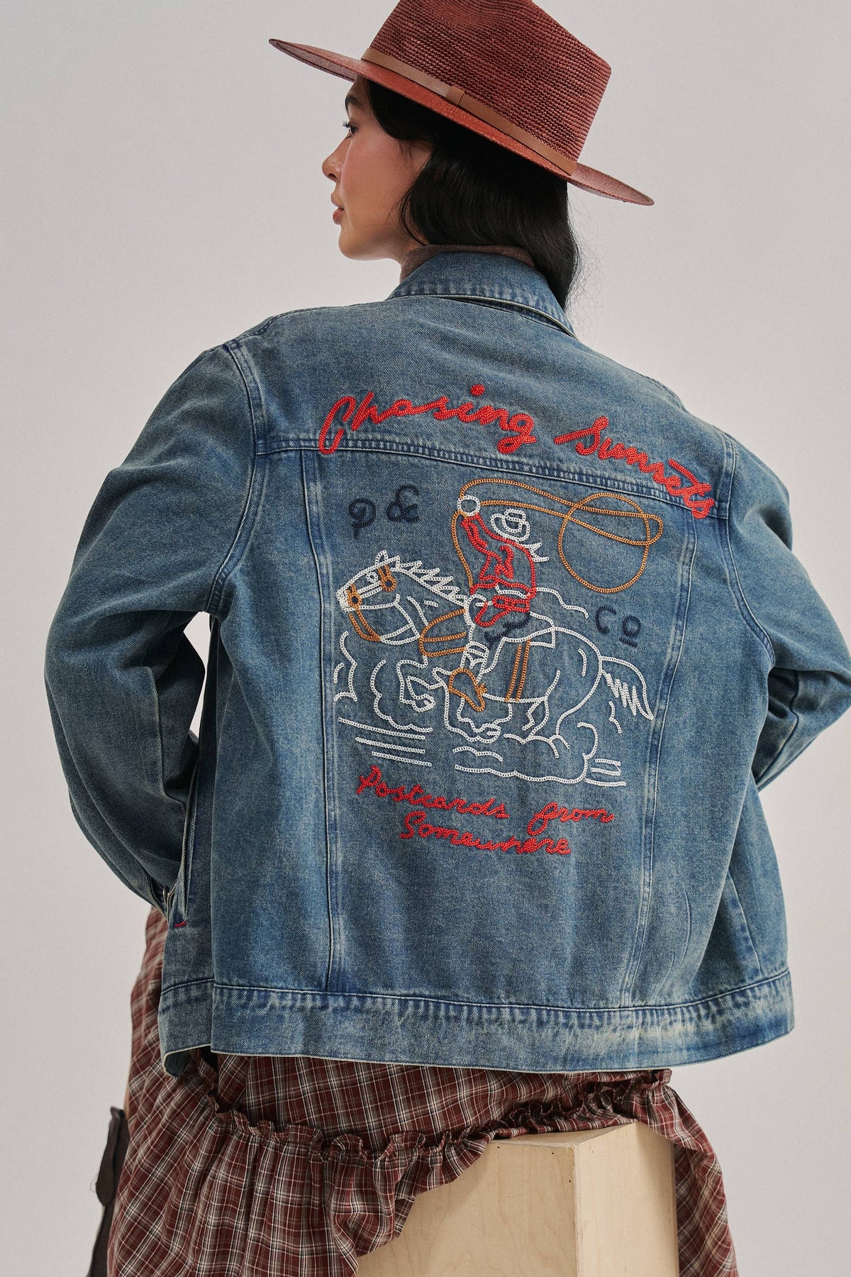 Embroidered Western Cowgirl Denim Trucker Jacket