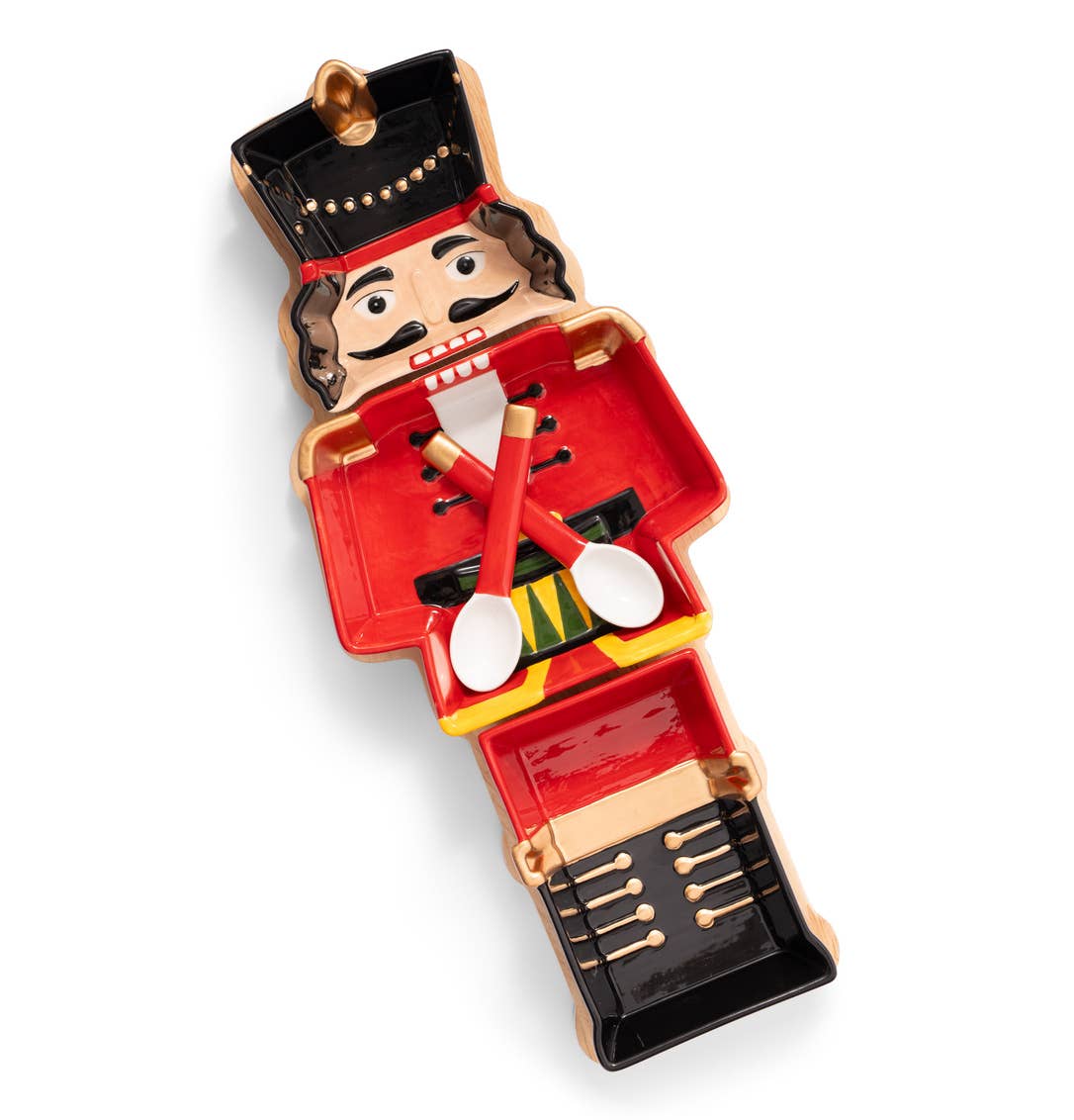 Nutcracker Ceramic Sectioned Tray on Wood Board