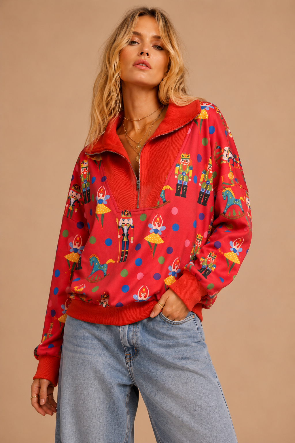 Nutcracker Print Quarter-Zip Sweatshirt