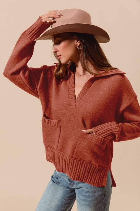 Marsala Collared Sweater