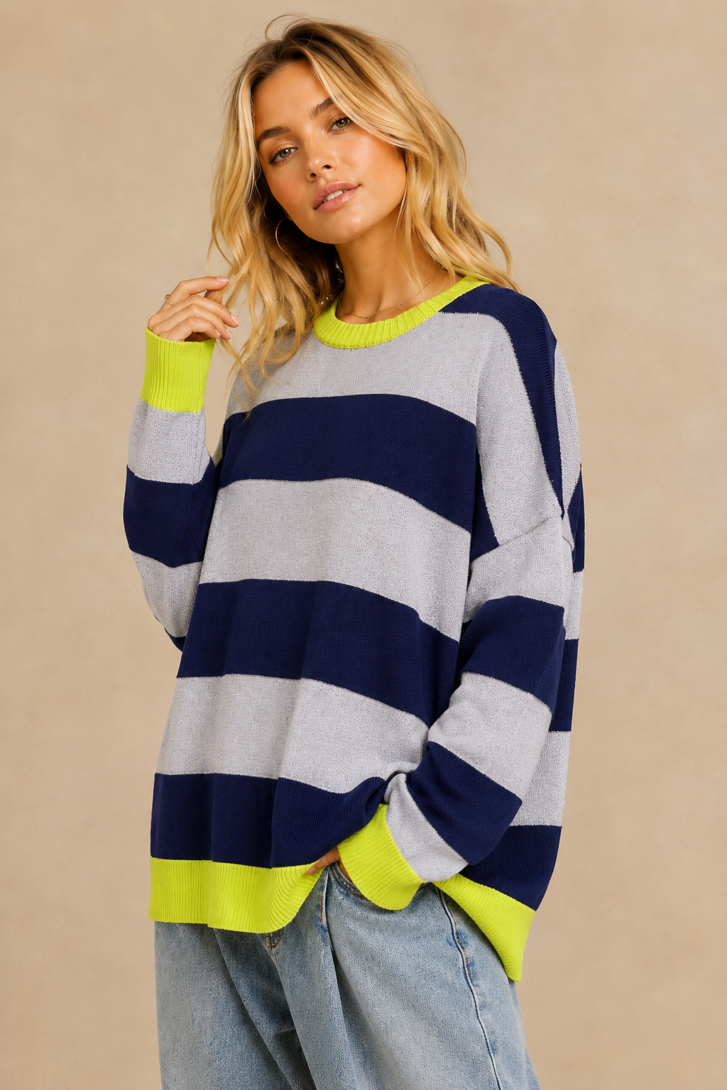 Striped Soft Knit Long Sleeve Sweater Top