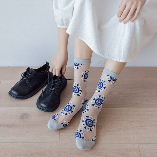 Sheer Floral Mid-Calf Socks