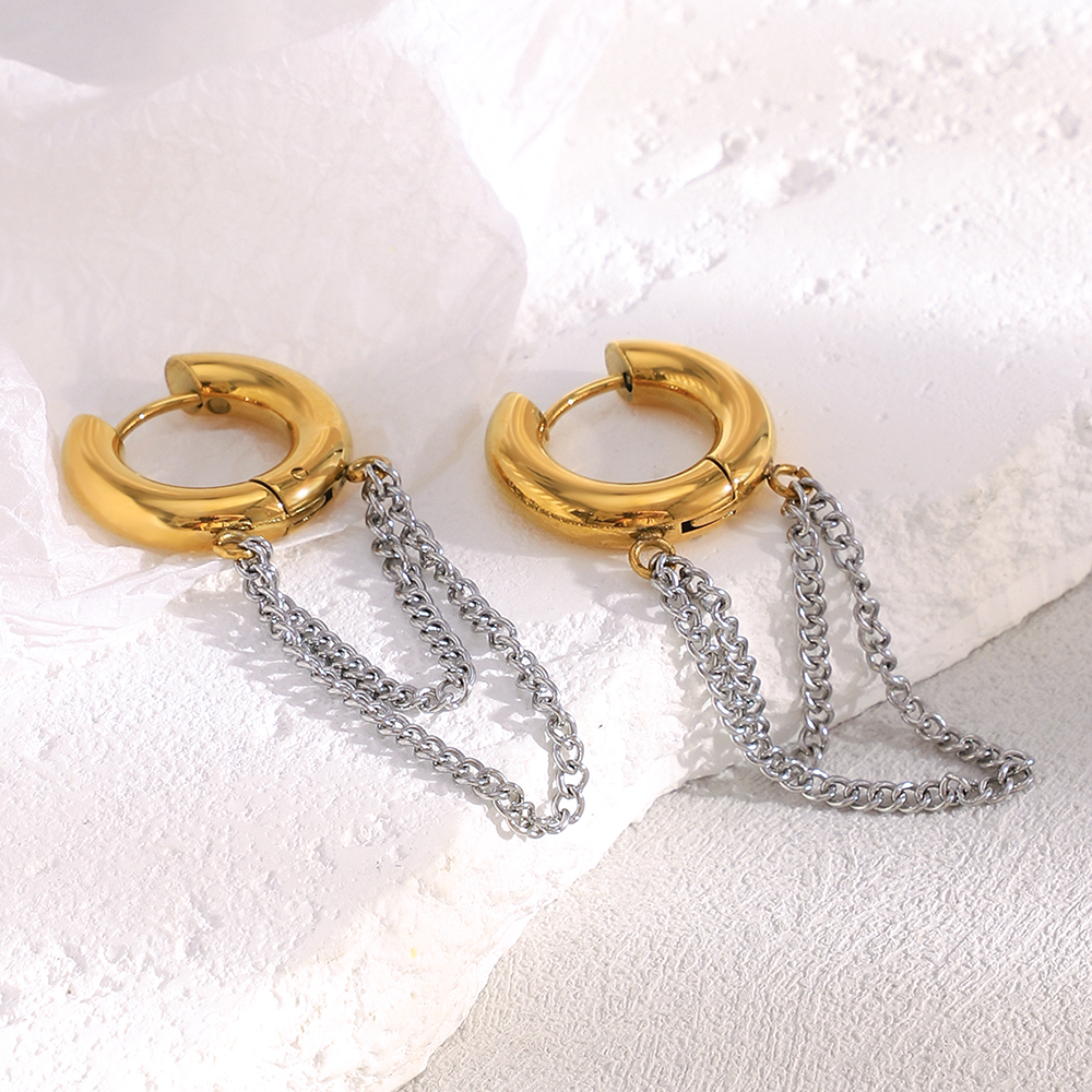 Duo Chain Hoop Earrings – Modern Water-Resistant Gold Hoops