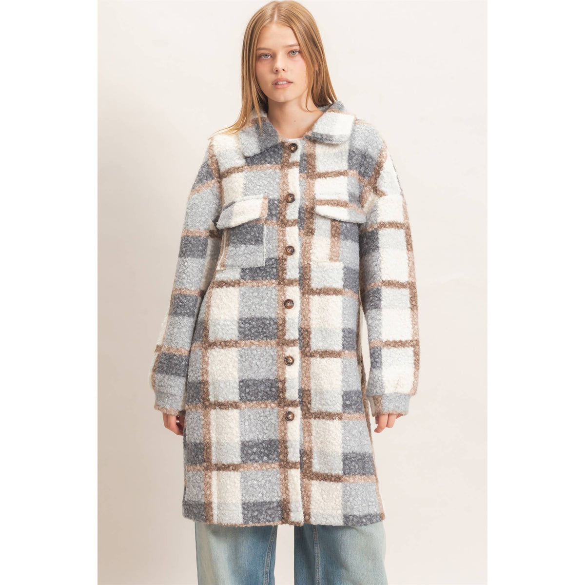 Plaid Teddy Longline Shacket