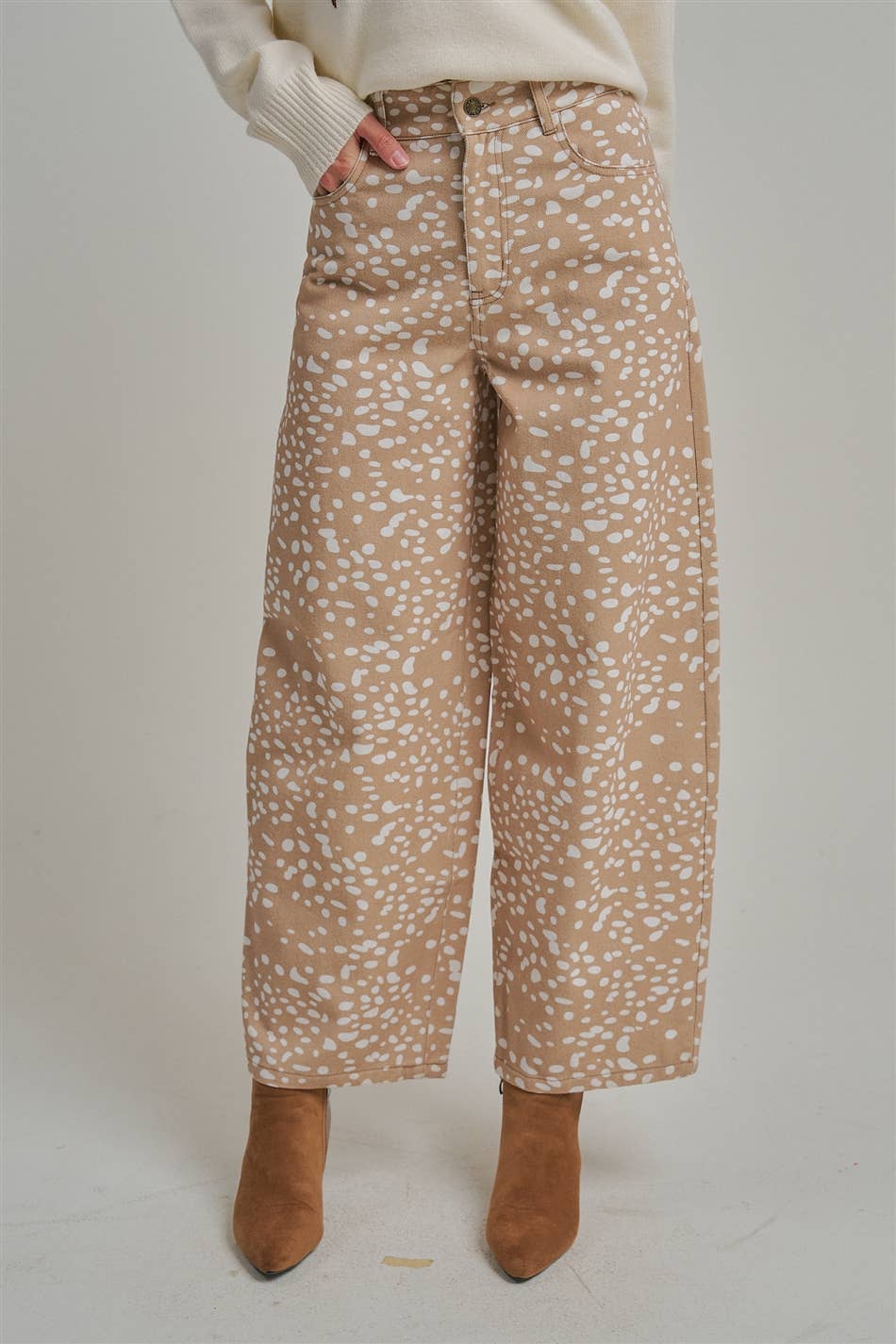 Deer Print Barrel Jeans