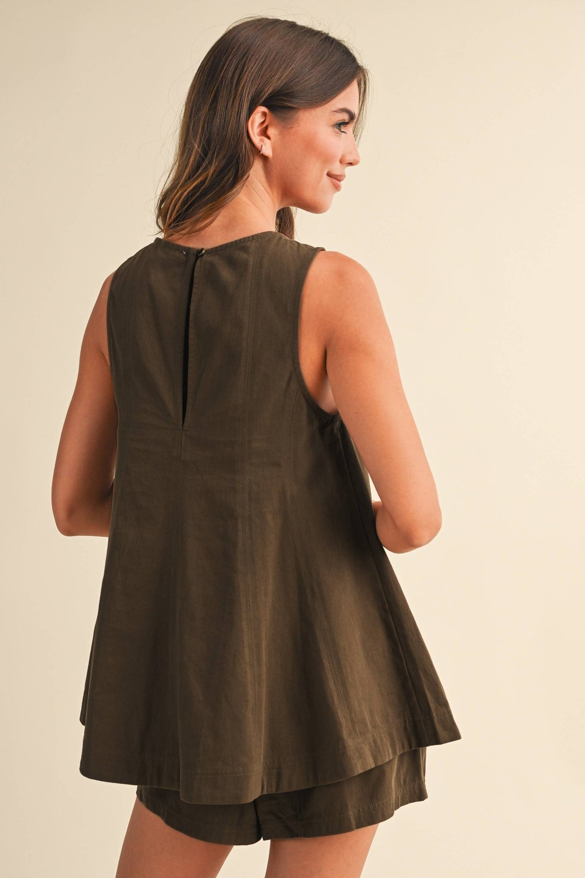 Twill Sleeveless Top and Shorts Set