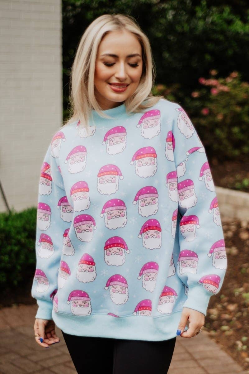 Pink Santa Faces All Over Print Christmas Sweatshirt